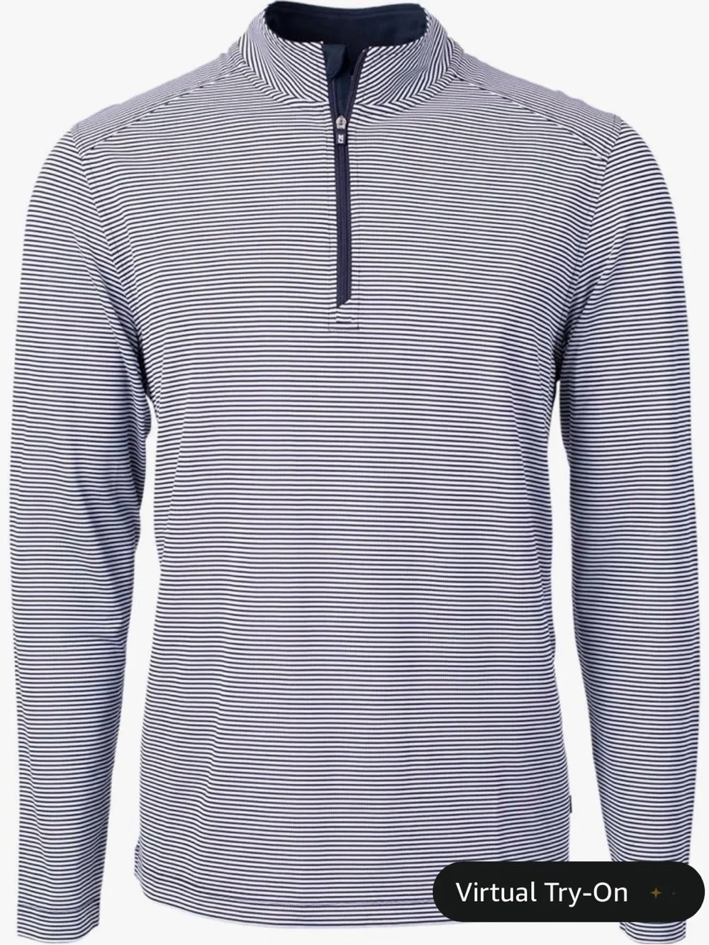 Cutter & Buck Men's Navy White Striped 1/4 Zip Performance Pullover Sz L